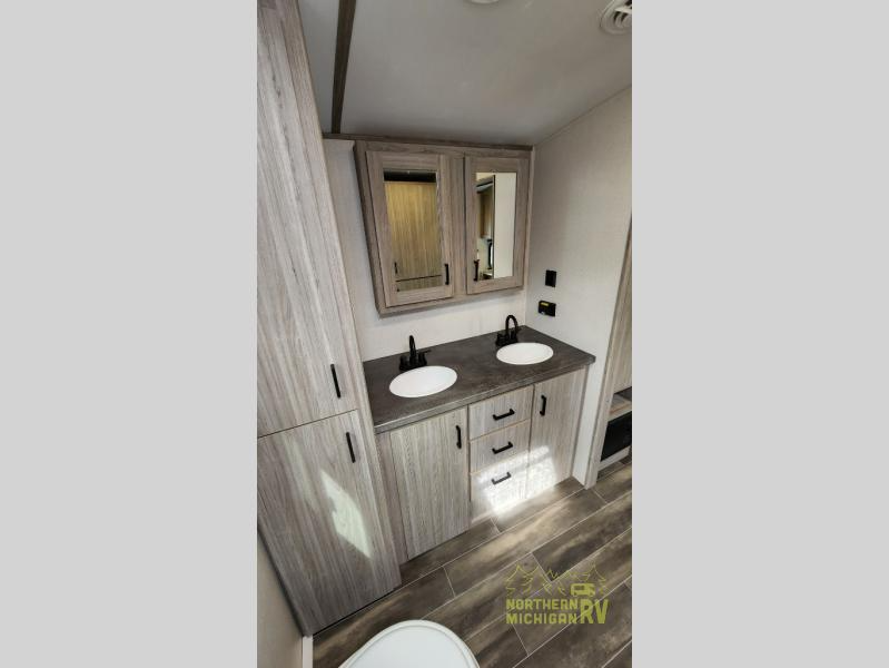 Bathroom in the Keystone Passport GT travel trailer